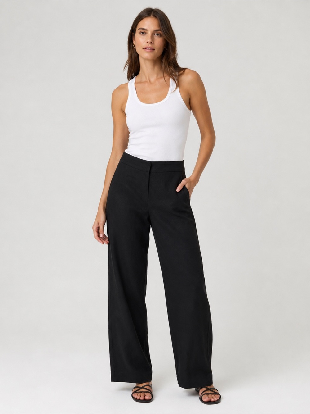 Eileen Fisher Women’s Black 100% Linen Wide Leg Pants – Size Small